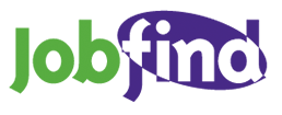 Jobfind logo - image of green,purple and white elements reading Jobfind