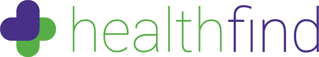 Healthfind logo - image of green and purple elements reading healthfind