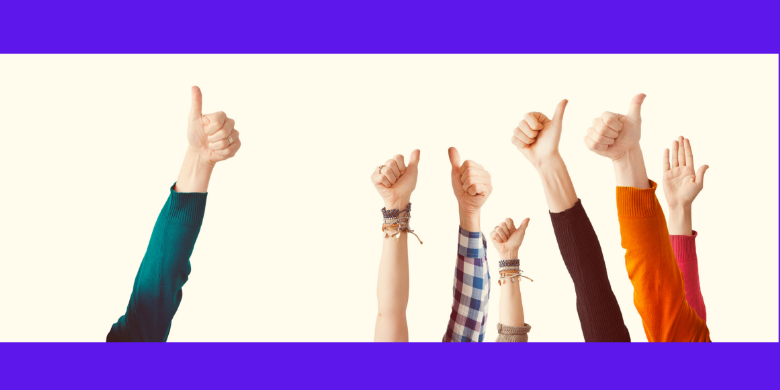 JobKeeper payment - image of seven hands in the air with thumbs up