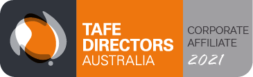 TAFE Directors Australia logo - images of grey, orange and white elements reading Tafe Directors Australia
