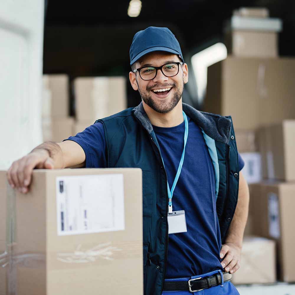 Areas of employment - image of courier with hand on box